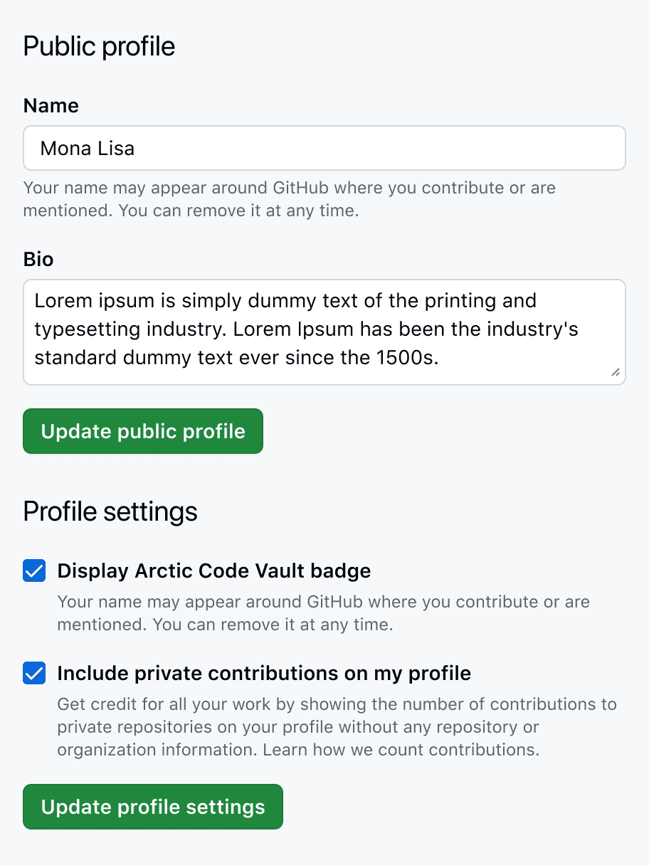 A form with two sections. Each section has it's own save button.
